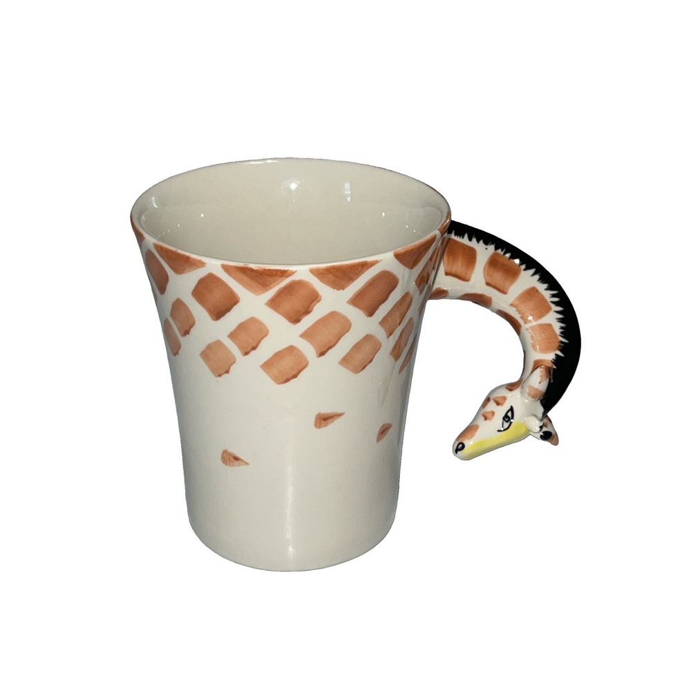 Pier 1 Giraffe Neck Handle Coffee Mug 3D Hand Painted Stoneware 16 Oz Retired